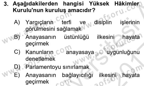Türk Anayasa Hukuku Dersi Ara Sınavı Deneme Sınav Soruları 3. Soru