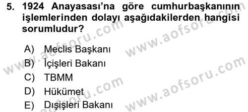 Türk Anayasa Hukuku Dersi 2016 - 2017 Yılı (Vize) Ara Sınav Soruları 5. Soru