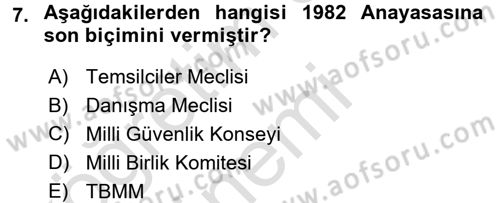 Türk Anayasa Hukuku Dersi Ara Sınavı Deneme Sınav Soruları 7. Soru