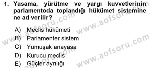 Türk Anayasa Hukuku Dersi 2016 - 2017 Yılı (Final) Dönem Sonu Sınav Soruları 1. Soru