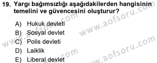 Türk Anayasa Hukuku Dersi 2016 - 2017 Yılı (Final) Dönem Sonu Sınav Soruları 19. Soru