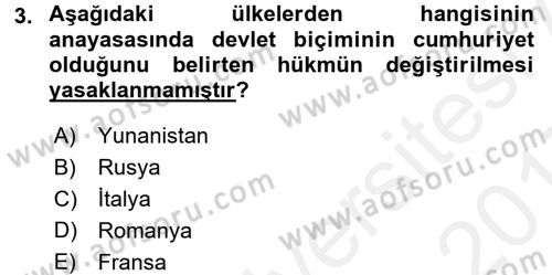 Türk Anayasa Hukuku Dersi 2016 - 2017 Yılı (Final) Dönem Sonu Sınav Soruları 3. Soru