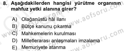 Türk Anayasa Hukuku Dersi 2016 - 2017 Yılı (Final) Dönem Sonu Sınav Soruları 8. Soru