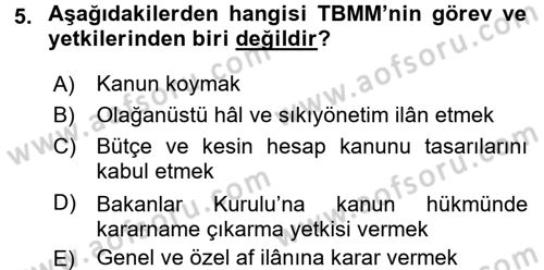 Türk Anayasa Hukuku Dersi 2017 - 2018 Yılı 3 Ders Sınav Soruları 5. Soru