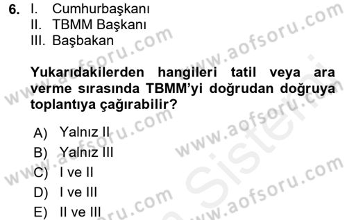 Türk Anayasa Hukuku Dersi 2017 - 2018 Yılı 3 Ders Sınav Soruları 6. Soru