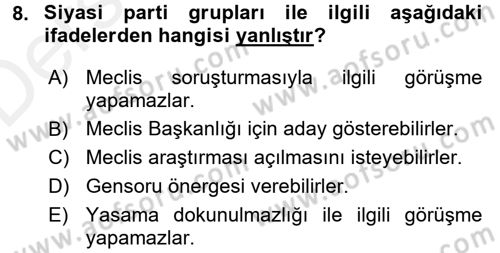 Türk Anayasa Hukuku Dersi 2017 - 2018 Yılı 3 Ders Sınav Soruları 8. Soru