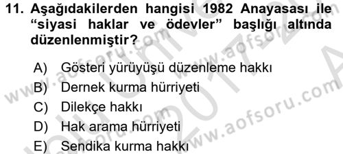 Türk Anayasa Hukuku Dersi Ara Sınavı Deneme Sınav Soruları 11. Soru