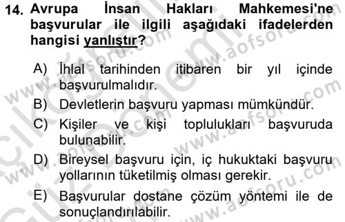 Türk Anayasa Hukuku Dersi Ara Sınavı Deneme Sınav Soruları 14. Soru