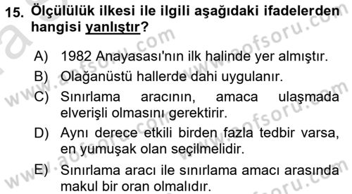 Türk Anayasa Hukuku Dersi Ara Sınavı Deneme Sınav Soruları 15. Soru