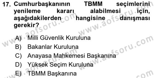 Türk Anayasa Hukuku Dersi Ara Sınavı Deneme Sınav Soruları 17. Soru
