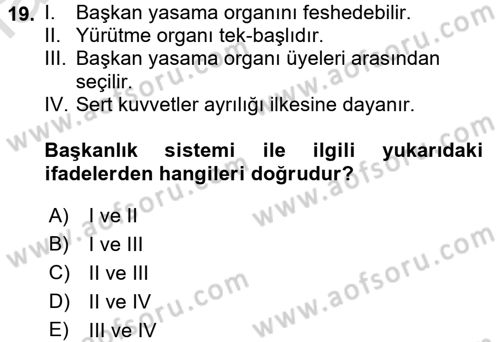 Türk Anayasa Hukuku Dersi Ara Sınavı Deneme Sınav Soruları 19. Soru