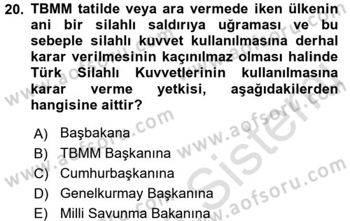 Türk Anayasa Hukuku Dersi Ara Sınavı Deneme Sınav Soruları 20. Soru