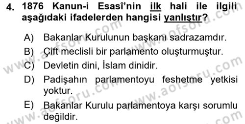 Türk Anayasa Hukuku Dersi 2017 - 2018 Yılı (Vize) Ara Sınavı 4. Soru