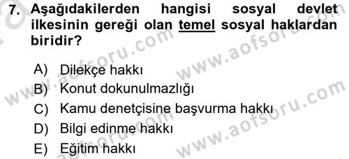Türk Anayasa Hukuku Dersi Ara Sınavı Deneme Sınav Soruları 7. Soru
