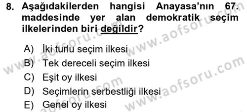 Türk Anayasa Hukuku Dersi 2017 - 2018 Yılı (Vize) Ara Sınav Soruları 8. Soru