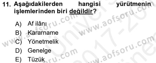 Türk Anayasa Hukuku Dersi 2017 - 2018 Yılı (Final) Dönem Sonu Sınav Soruları 11. Soru