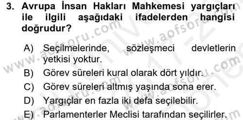 Türk Anayasa Hukuku Dersi 2017 - 2018 Yılı (Final) Dönem Sonu Sınav Soruları 3. Soru