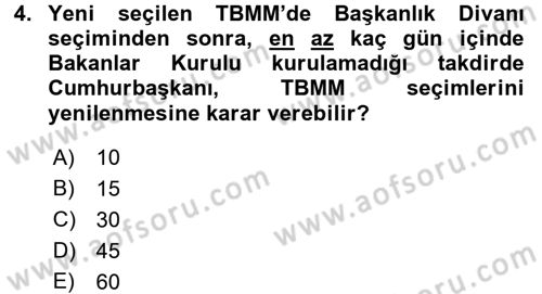 Türk Anayasa Hukuku Dersi 2017 - 2018 Yılı (Final) Dönem Sonu Sınav Soruları 4. Soru