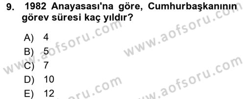 Türk Anayasa Hukuku Dersi 2017 - 2018 Yılı (Final) Dönem Sonu Sınav Soruları 9. Soru