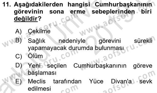 Türk Anayasa Hukuku Dersi 2018 - 2019 Yılı 3 Ders Sınav Soruları 11. Soru