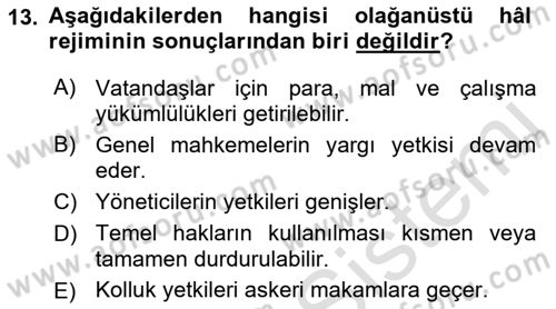 Türk Anayasa Hukuku Dersi 2018 - 2019 Yılı 3 Ders Sınav Soruları 13. Soru