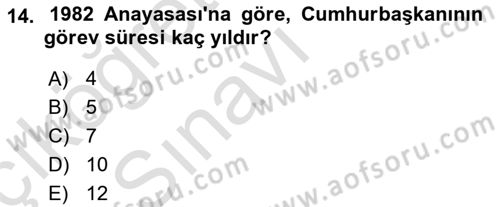 Türk Anayasa Hukuku Dersi 2018 - 2019 Yılı 3 Ders Sınav Soruları 14. Soru