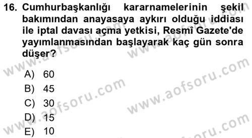 Türk Anayasa Hukuku Dersi 2018 - 2019 Yılı 3 Ders Sınav Soruları 16. Soru