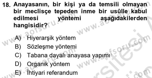 Türk Anayasa Hukuku Dersi 2018 - 2019 Yılı 3 Ders Sınav Soruları 18. Soru