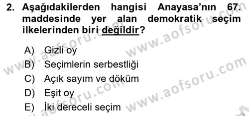 Türk Anayasa Hukuku Dersi 2018 - 2019 Yılı 3 Ders Sınav Soruları 2. Soru