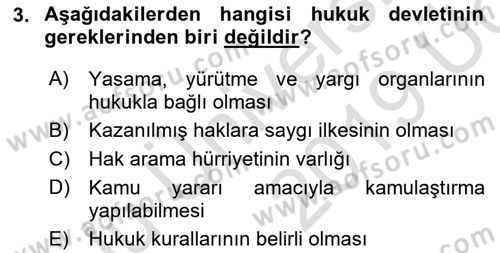 Türk Anayasa Hukuku Dersi 2018 - 2019 Yılı 3 Ders Sınav Soruları 3. Soru