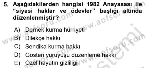 Türk Anayasa Hukuku Dersi 2018 - 2019 Yılı 3 Ders Sınav Soruları 5. Soru