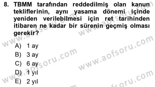 Türk Anayasa Hukuku Dersi 2018 - 2019 Yılı 3 Ders Sınav Soruları 8. Soru