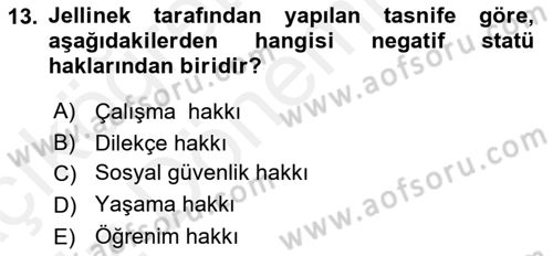 Türk Anayasa Hukuku Dersi Ara Sınavı Deneme Sınav Soruları 13. Soru
