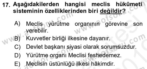 Türk Anayasa Hukuku Dersi Ara Sınavı Deneme Sınav Soruları 17. Soru