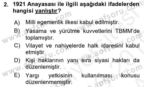 Türk Anayasa Hukuku Dersi 2018 - 2019 Yılı (Vize) Ara Sınav Soruları 2. Soru