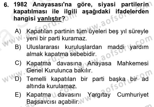 Türk Anayasa Hukuku Dersi 2018 - 2019 Yılı (Vize) Ara Sınav Soruları 6. Soru