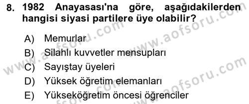 Türk Anayasa Hukuku Dersi 2018 - 2019 Yılı (Vize) Ara Sınav Soruları 8. Soru