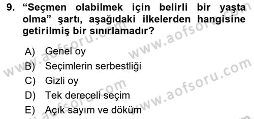 Türk Anayasa Hukuku Dersi 2018 - 2019 Yılı (Vize) Ara Sınav Soruları 9. Soru