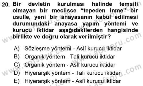 Türk Anayasa Hukuku Dersi 2018 - 2019 Yılı (Final) Dönem Sonu Sınav Soruları 20. Soru