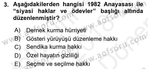 Türk Anayasa Hukuku Dersi 2018 - 2019 Yılı (Final) Dönem Sonu Sınav Soruları 3. Soru