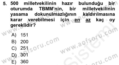 Türk Anayasa Hukuku Dersi 2018 - 2019 Yılı (Final) Dönem Sonu Sınav Soruları 5. Soru