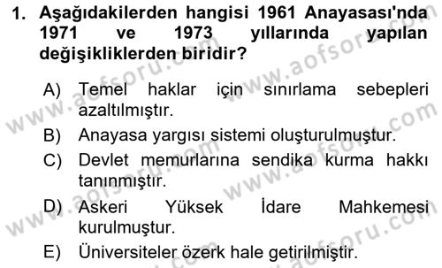Türk Anayasa Hukuku Dersi 2018 - 2019 Yılı Yaz Okulu Sınav Soruları 1. Soru