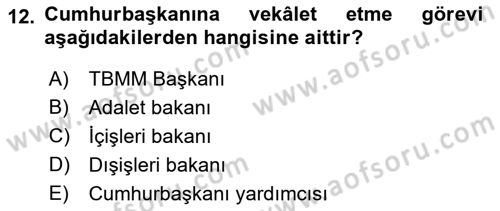 Türk Anayasa Hukuku Dersi 2018 - 2019 Yılı Yaz Okulu Sınavı 12. Soru