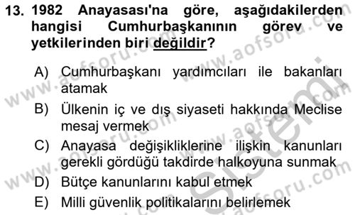 Türk Anayasa Hukuku Dersi 2018 - 2019 Yılı Yaz Okulu Sınav Soruları 13. Soru