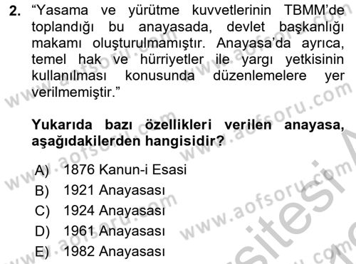 Türk Anayasa Hukuku Dersi 2018 - 2019 Yılı Yaz Okulu Sınav Soruları 2. Soru