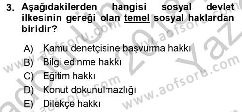 Türk Anayasa Hukuku Dersi 2018 - 2019 Yılı Yaz Okulu Sınav Soruları 3. Soru