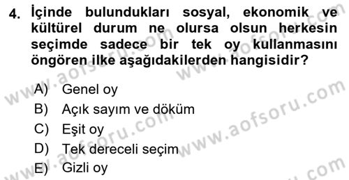 Türk Anayasa Hukuku Dersi 2018 - 2019 Yılı Yaz Okulu Sınav Soruları 4. Soru