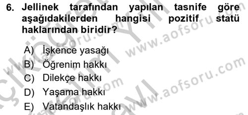 Türk Anayasa Hukuku Dersi 2018 - 2019 Yılı Yaz Okulu Sınav Soruları 6. Soru