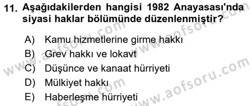 Türk Anayasa Hukuku Dersi 2019 - 2020 Yılı (Vize) Ara Sınavı 11. Soru