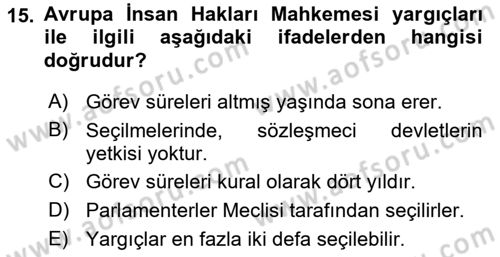 Türk Anayasa Hukuku Dersi 2019 - 2020 Yılı (Vize) Ara Sınav Soruları 15. Soru